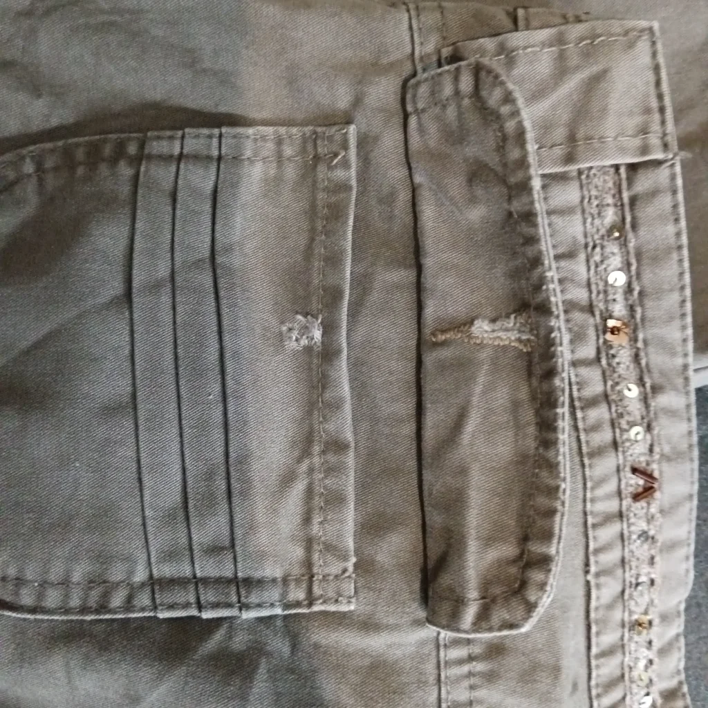 Women's beige cotton pants with embroidered waistband, Gina Bella, size 42