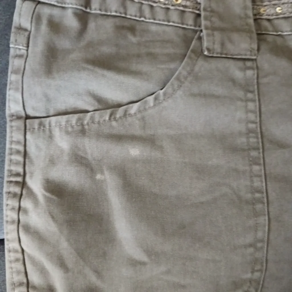 Women's beige cotton pants with embroidered waistband, Gina Bella, size 42